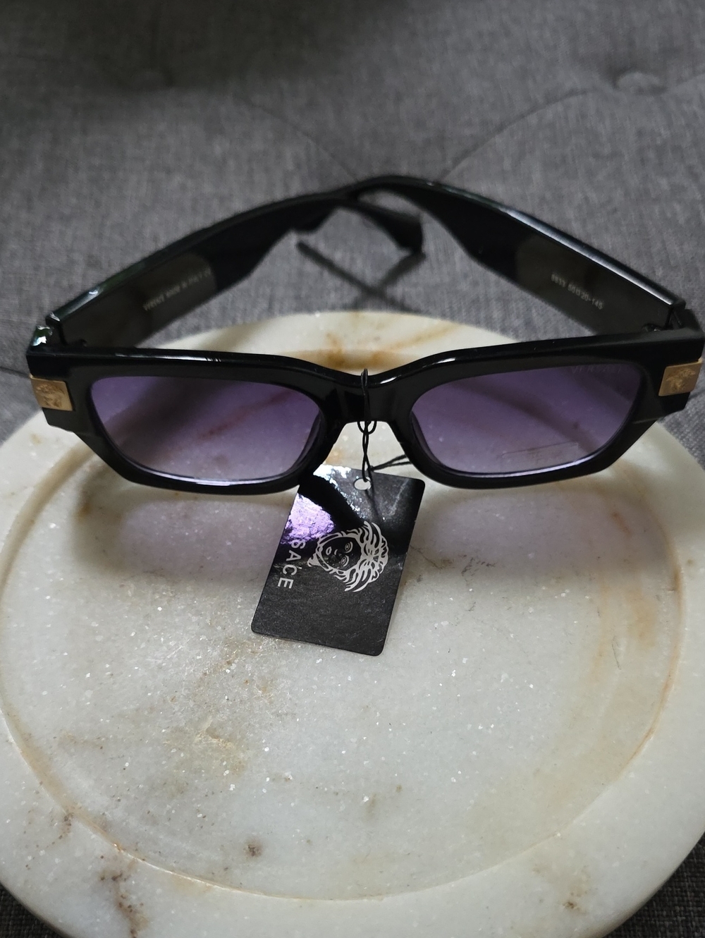 Black Rectangular Men's Sunglasses with Purple Lenses Designer Dupes